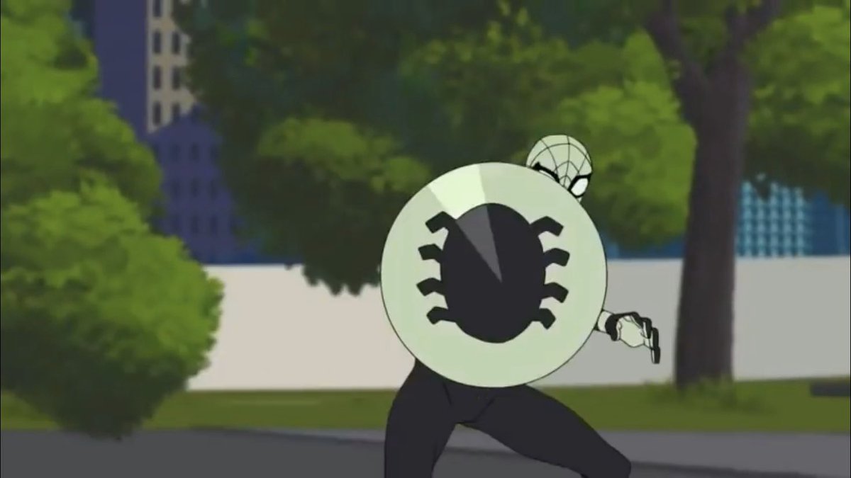 今のアイコンにしてるシンビオートスパイダーマン(ヴェノミーズドスパイダーマンとも呼ぶらしい)、最初は腕モーニングスター(2枚目)にしようと思ってたんだけど、サイズの方が描きやすかった🙌  シールドも好き🥰