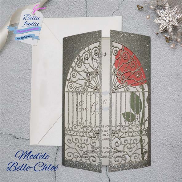 SCGraphisme's tweet image. Faire-part de mariage modèle Belle-Chloé avec pochette ciselée scgraphisme.com/bellu_fogliu_p…