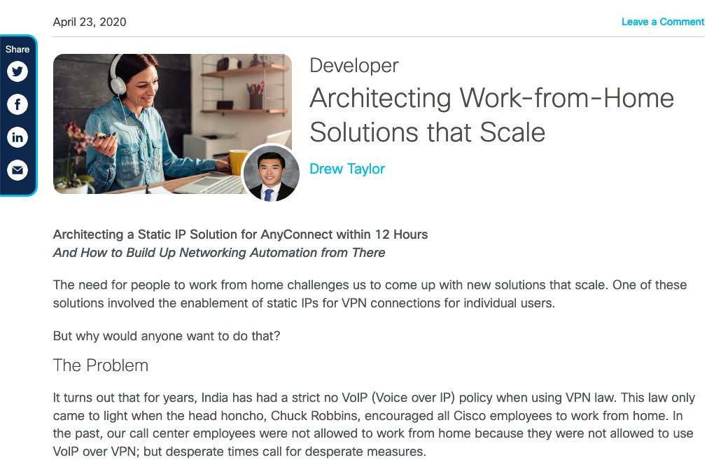 eckelcu's tweet image. Here is the blog I mentioned during the talk. It dives into the details of the ASA static IP for call centers use case blogs.cisco.com/developer/arch…. Great read! #DevNet #Automation #CodeExchange @CiscoDevNet