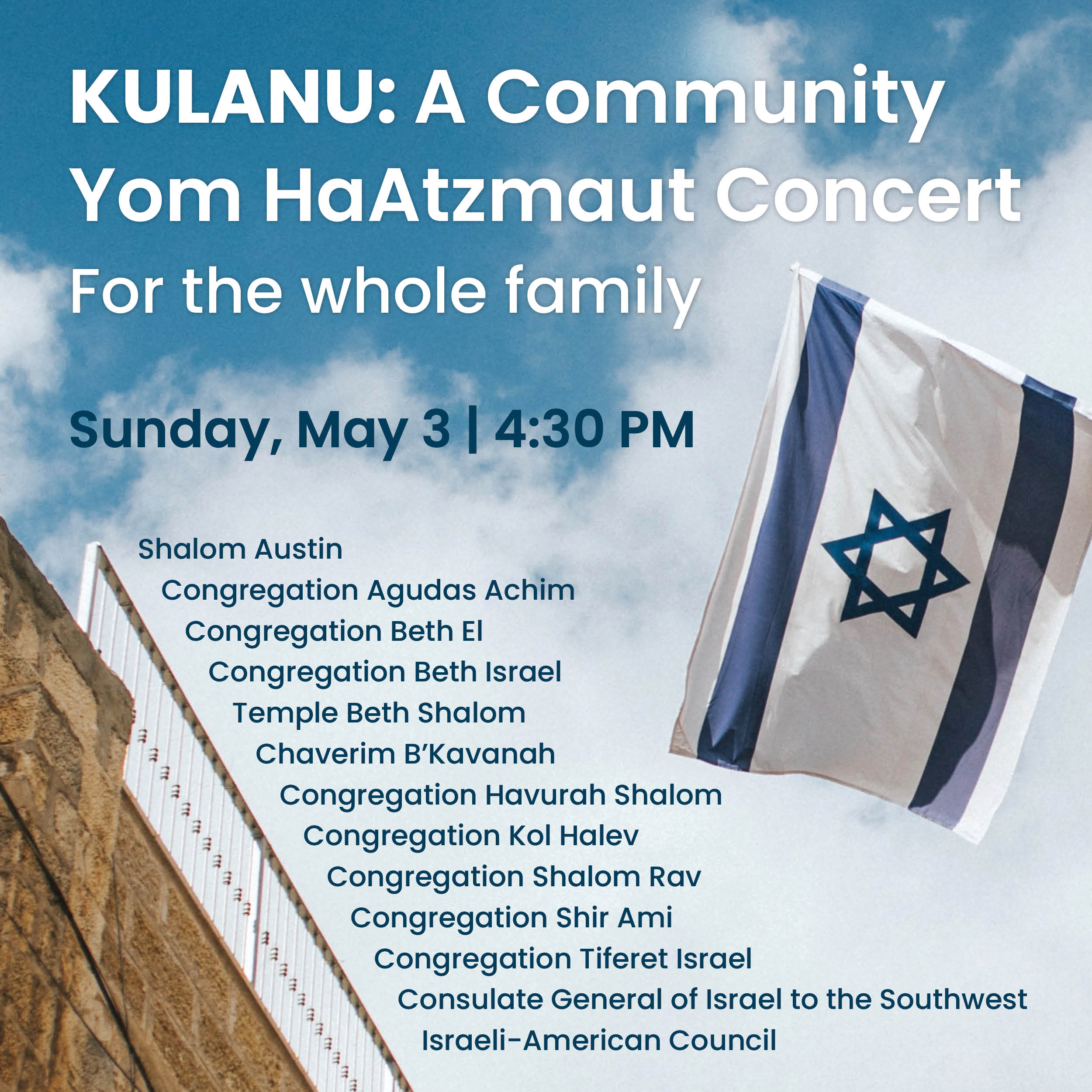 Shalom Austin on X: Join your Austin Jewish community for a virtual  afternoon of song and togetherness to celebrate Israel's Independence Day!  Register at  for the Zoom link.   / X