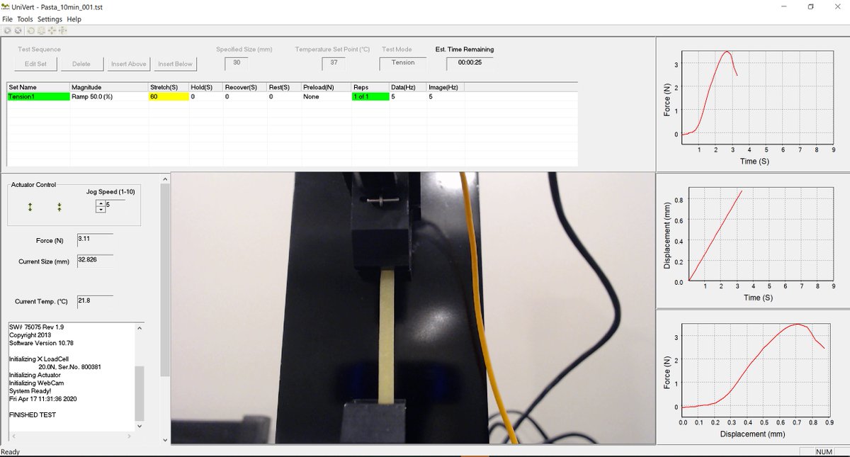 How do you define #aldente? With Young's Modulus of course! We put cooked pasta to a tension test with the UniVert here: bit.ly/352D8ad 
#mechanicaltest #workfromhome