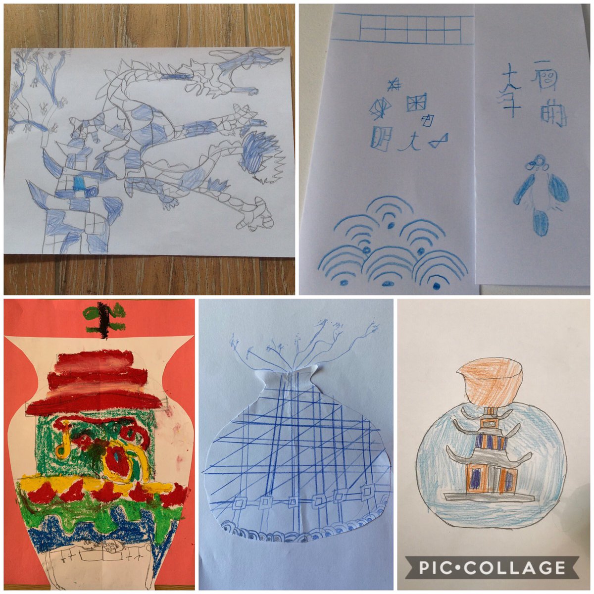 MoulsfordArt's tweet photo. Year 3 have been learning about traditional Chinese ceramics in their virtual Art lessons this week. Starting with observational drawings of ceramic objects at home, developing their own ideas and creating their own amazing pieces. Well done boys! @MoulsfordYear3 #mpscreativity https://t.co/2Q2FBJ1Ydj