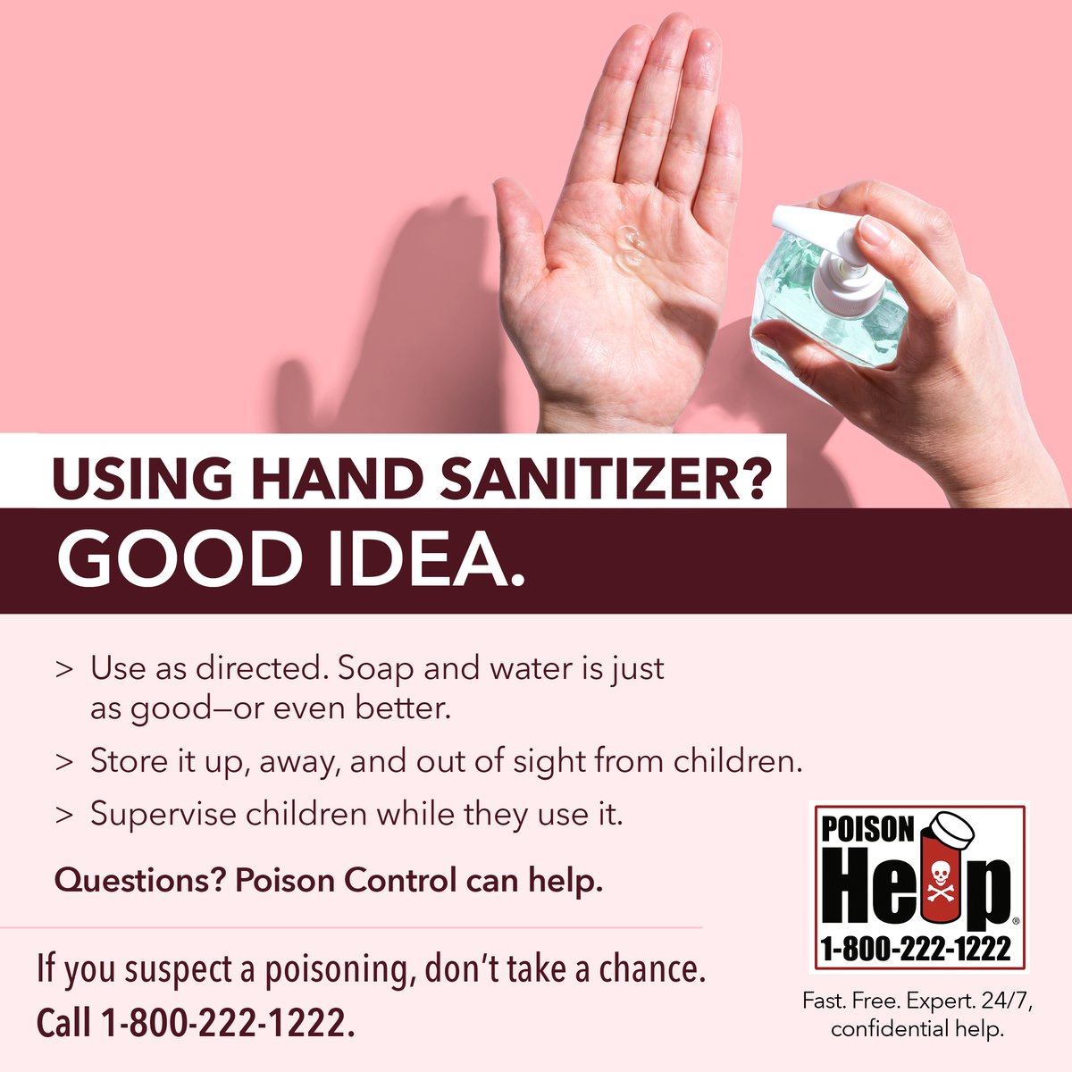 IndianaPoison's tweet photo. It is never safe to ingest hand sanitizer. 

Remember to use as directed and be sure to supervise children while they use it. 

#PosionHelp #PreventPoison #COVID19 #Prevention https://t.co/d2vaCjbj5N