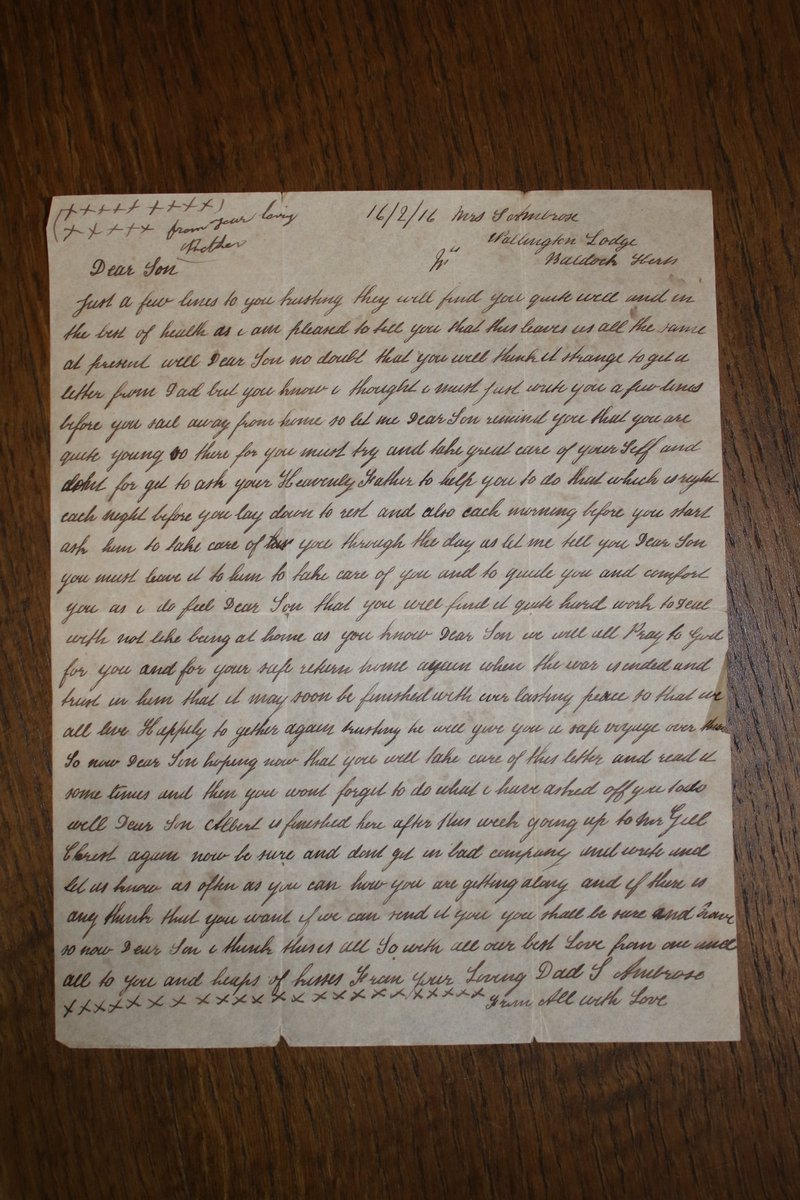 In mid-1915 an 18-year-old lad called Ted Ambrose from a quiet village in Hertfordshire decided to do his bit and ‘join up’. He spent 9 months training before word came that he was heading for the Western Front. Just before he left, his dad, a man of few words, wrote him a letter