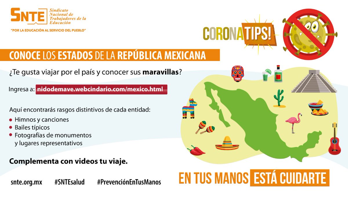#SNTEsalud ⚕ 

✈️Viaja por México🇲🇽 con tu familia GRATIS😅... Conoce bailes💃 gastronomía🍲 monumentos🚉 y paisajes🗻 SIN SALIR de casa🏡 #llevamecontigo 😊

👉#Fase3👈
#CuidemosTodosDeTodos ☝️ #QuedateEnCasa

#BuenViernes #Covid_19 Covid #SNSerio Fase 4 #FelizFinde Lysol #BTS