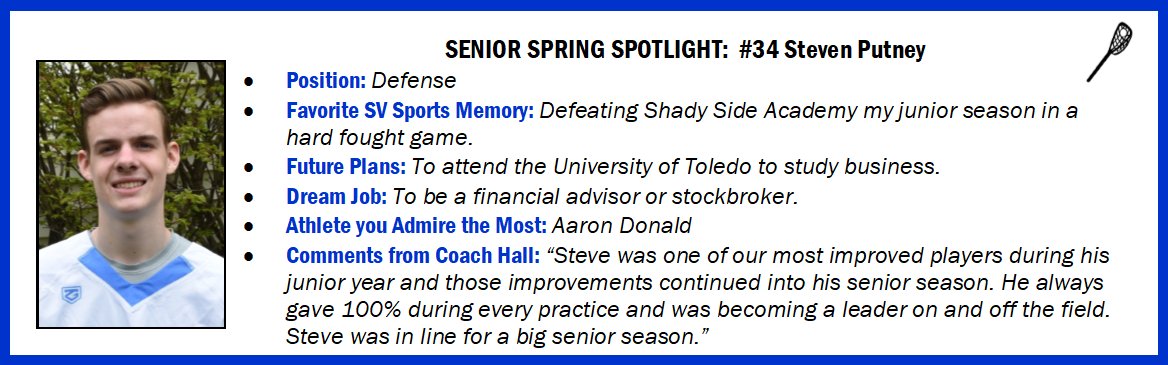 SV_Sports's tweet photo. Spring Sport Senior Spotlight - 
Lacrosse 🥍
Steven Putney @StevenPutney1 
#SVRaiderPride
@DPyda @mwhiteburgh https://t.co/ZFcvh1bIRt