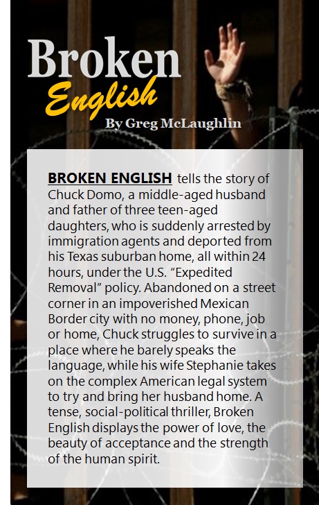 GMcLaughlin126's tweet photo. @slkpcme Tense, social-political thriller, BROKEN ENGLISH, by Greg McLaughlin  >>  https://t.co/fx6Ns37VZn
   #BrokenEnglish #Immigration
#Thriller #PoliticalFiction https://t.co/khzOHXzf21