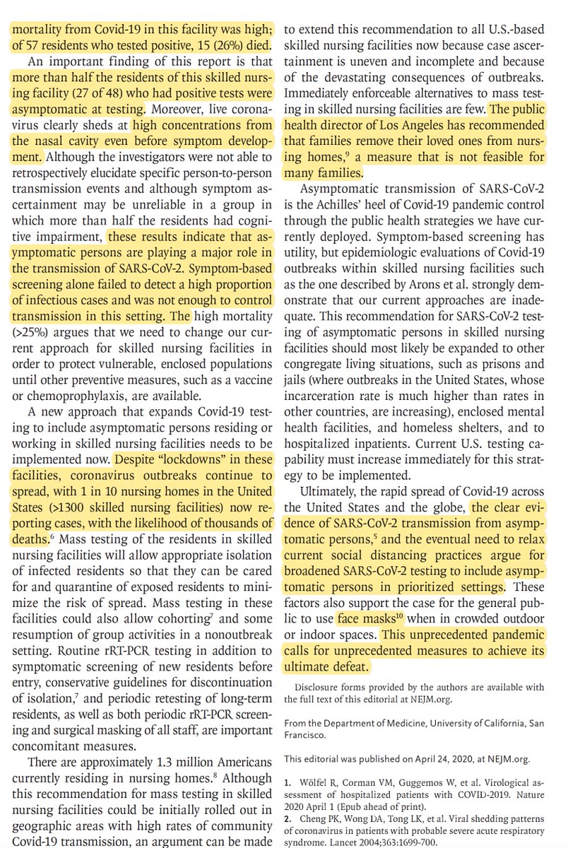 Asymptomatic  #COVID19, the "Achilles' Heel of controlling the pandemic" https://www.nejm.org/doi/pdf/10.1056/NEJMe2009758?articleTools=true Smart editorial emphasizing viral load equivalence, viable virus by culture, the use of masks, need for unprecedented measures, by  @UCSF  @UCSF_ID  @DHavlir