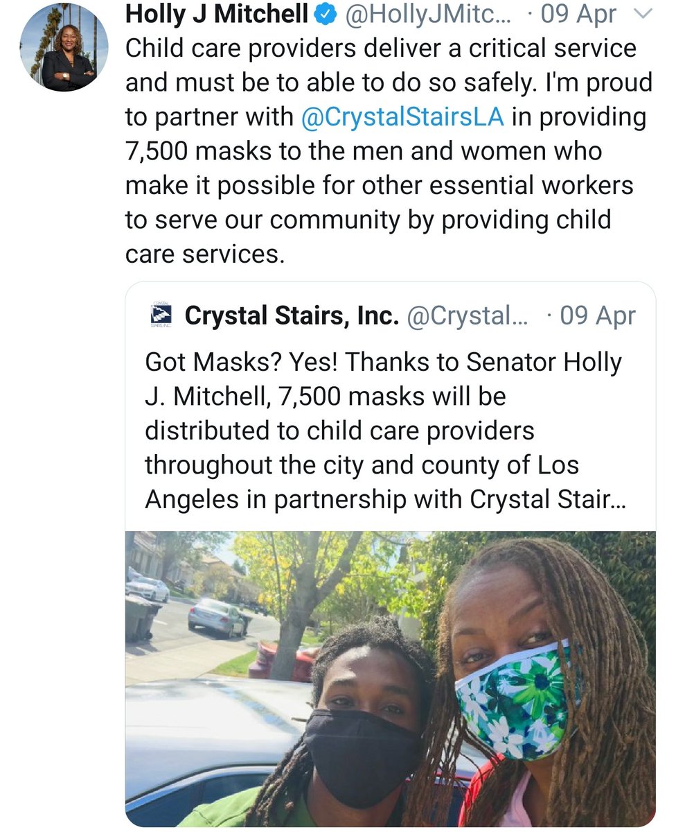 . @HollyJMitchell is a leader in CA on intersectional policymaking with her advocacy in criminal justice, addressing racial disparities in the impact of  #COVID19 & funding for DACA recipients. She even secured 1000s of masks for childcare workers.Thank you for your leadership.5/