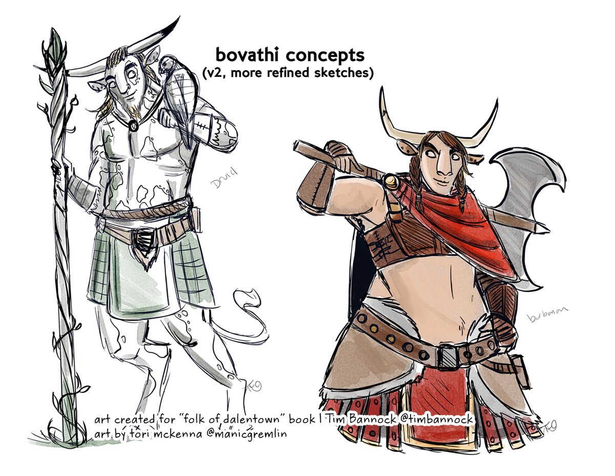 The third pass got these which were closer (also trying to lean into attire that works for them- the barbarian is leaning quasi roman whereas the druid was a bit more pict/celtic-y). They were still a little too long/lean tho and so were reading kind of more goat than cow