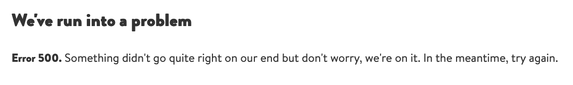 500 error on Drizly's website