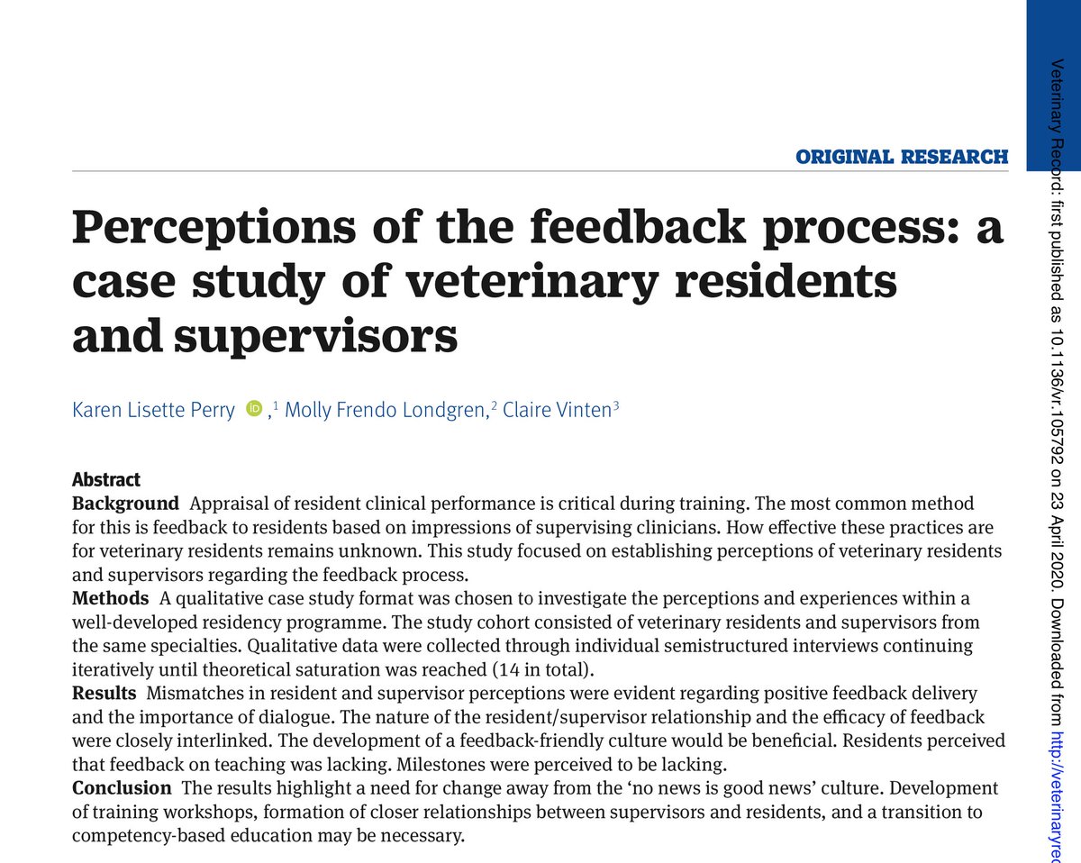 KarenlperryK's tweet photo. Qualitative educational research was a new and humbling challenge! Our aim with this study was to provide info to help optimize feedback during residency training in the vet field. Thanks to all who made this happen, particularly @ClaireVetEd #msuvets  https://t.co/Lp0LFdhfCX https://t.co/hbStochSI2