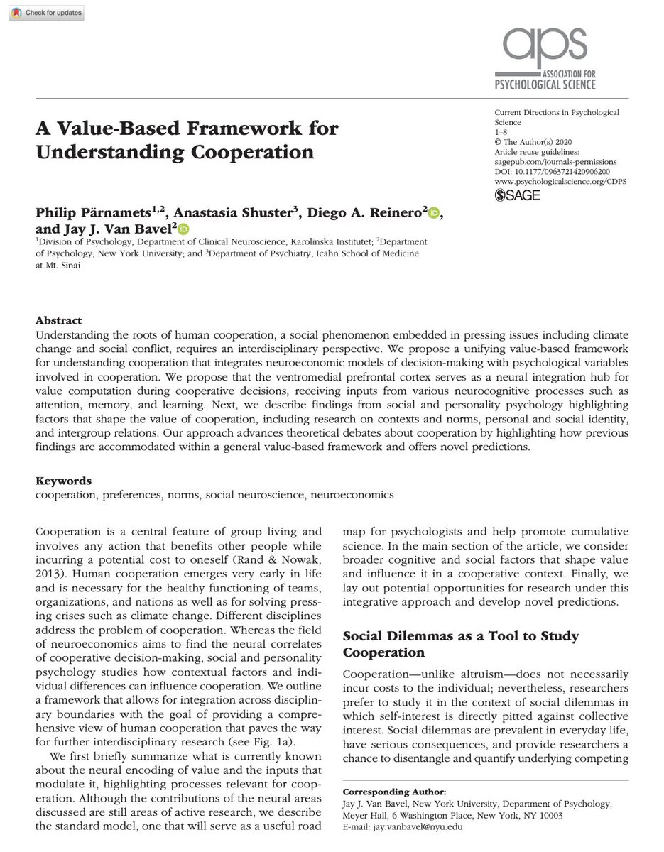 Center for Conflict & Cooperation @ NYU (@ccc_nyu) on Twitter photo Our new paper proposing "A Value-Based Framework for
Understanding Cooperation" is now out in <a href="/PsychScience/">Association for Psychological Science</a>
 
You can read the paper here: journals.sagepub.com/eprint/UKJZGPC…
The preprint is available here: psyarxiv.com/bkn3j/ Our new paper proposing "A Value-Based Framework for
Understanding Cooperation" is now out in <a href="/PsychScience/">Association for Psychological Science</a>
 
You can read the paper here: journals.sagepub.com/eprint/UKJZGPC…
The preprint is available here: psyarxiv.com/bkn3j/