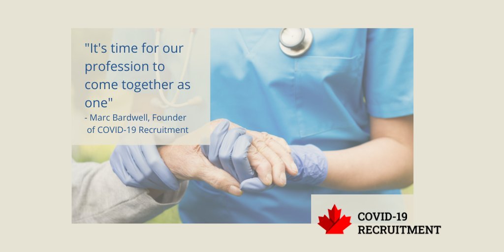 "It's time for our profession to come together as one" via 
<a href="/MarcBardwell/">Marc Bardwell</a> Can you give a few hours of your time each week to support the immediate needs for our most vulnerable in this fight? Become a #volunteer today! covid19recruitment.ca #letsfighttogether #covid19