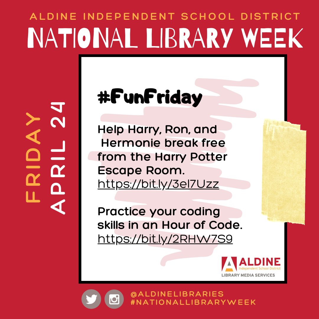 GoodmanACE_LMC's tweet image. Its #FunFriday #AldineAtHome #AISDNationalLibraryWeek #AldineLibraries #AldineReads