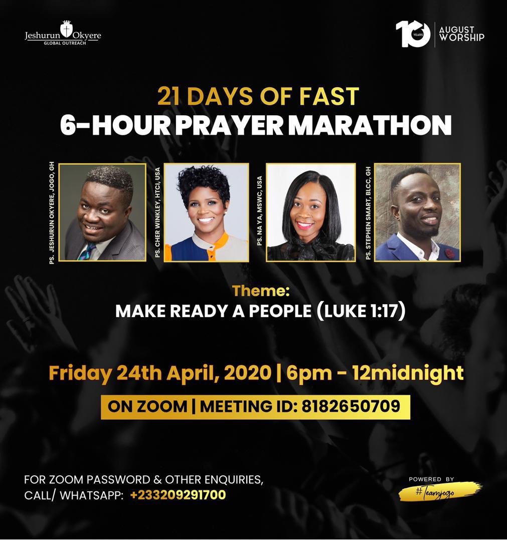 GraceAye5's tweet photo. It’s not by might, it’s not by power but by my spirit says the Lord. Don’t be afraid of the length of the session. The spirit of God will lead us through #6HourPrayerMarathon
#MakeReadyAPeople
#TeamJOGO
@mark_nortey
@2wenty
@elgee247
@barristerkobby
@Ajtiwa1 @kanbellum21 https://t.co/8B2iCoNlR3
