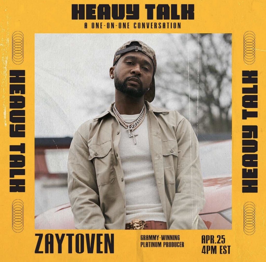 jaquialdurham's tweet photo. TOMORROW! 
April 25th - 4pm EST
.
.
.
Our team @heavysoundlabs presents HEAVY TALK, a FREE live online event featuring @cedricjrogers, @zaytovenbeatz &amp; @a_m_visuals in conversation with our @heavysoundlabs team
#hiphop #heavytalk #heavysoundlabs 🏆🦍 https://t.co/L87wlCaVwP