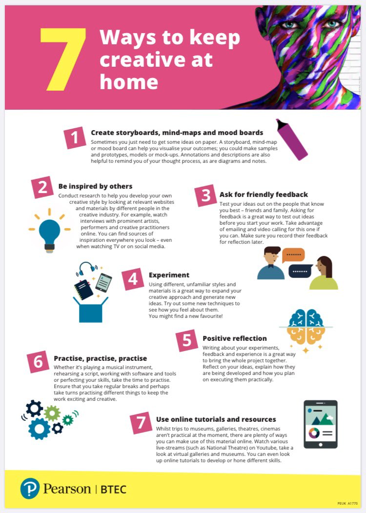 NewtsRL's tweet photo. A few ideas from the exam board for all creative students @DeltaDonValley to keep home learning creative #creativity #creativesubjects #creativityisintelligencehavingfun https://t.co/QbXDrFRmeH