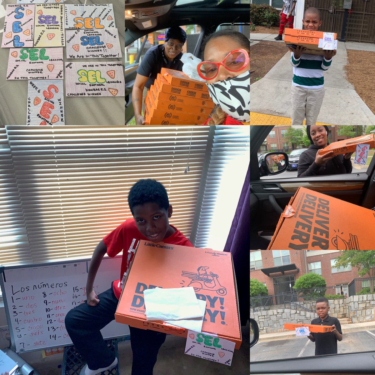 #SocialDistanceDelivery S.E.L (Social Emotional Learning) pizza challenge winners. Dunbar students have been completing weekly SEL lessons. SEL continues to allow Dunbar students to share their feelings &amp; challenges during this time. Thankful to be their counselor &amp; SEL liaison.
