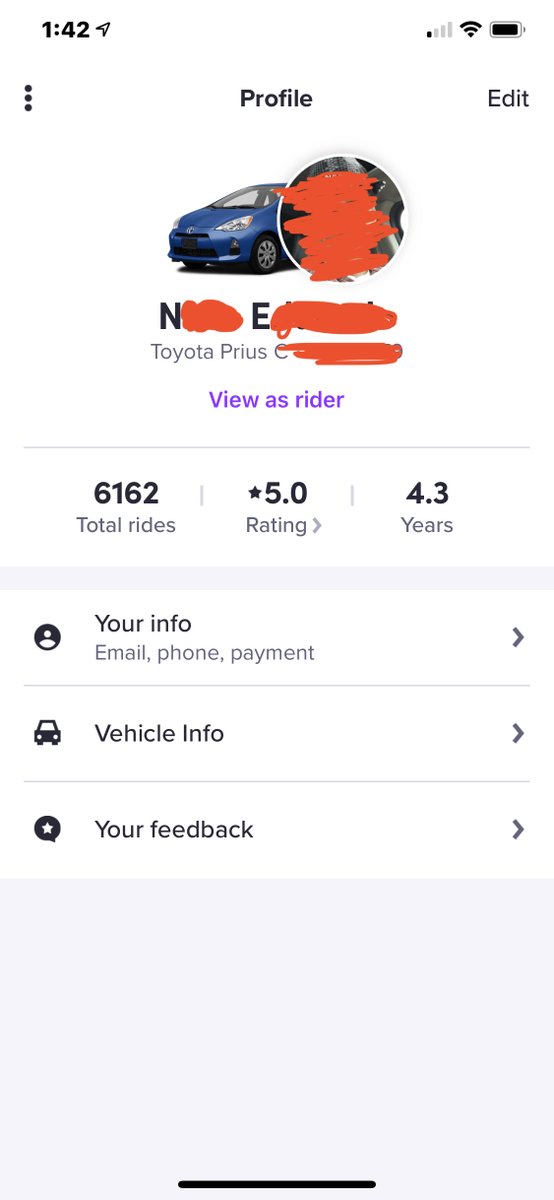 My dad is a Brazilian immigrant and has been a FULL-TIME Lyft driver for four years. He has a perfect 5/5 star rating (go dad!) over a total of over 6,000 rides. He has made friends with riders, gotten people to places on time, and made people's days with his jovial nature! 2/12
