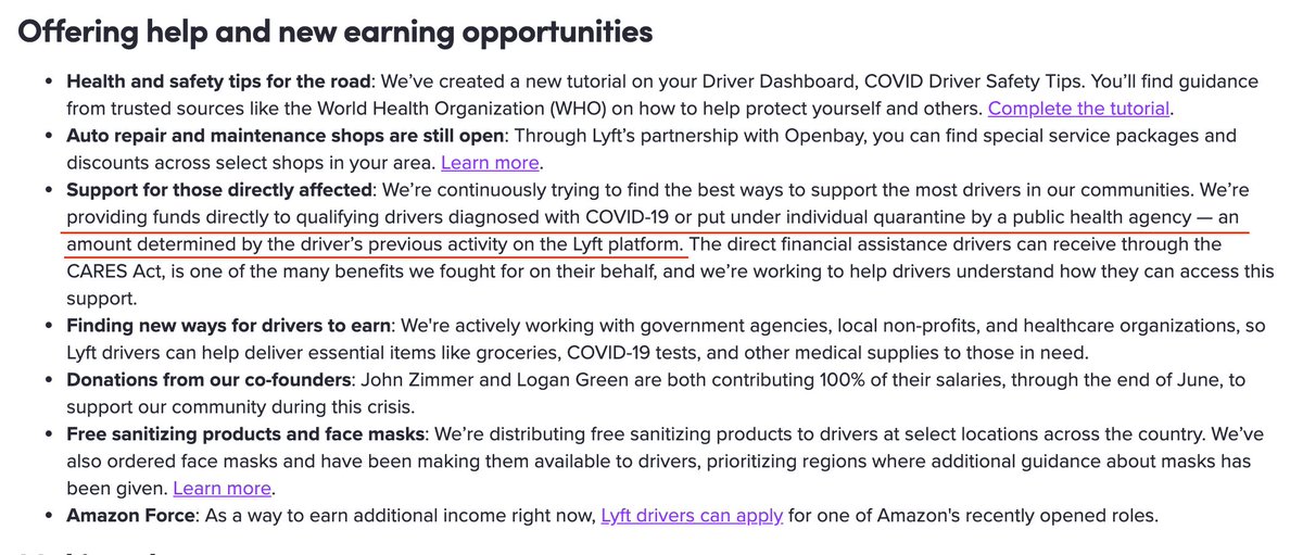 Lyft has announced that they would be providing funds directly to drivers put under quarantine based on "an amount determined by the driver’s previous activity on the Lyft platform" (source: search "funds" on this page  https://www.lyft.com/safety/coronavirus/driver) 5/12