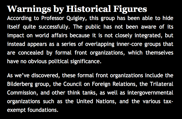 65) As Mark M. Rich states in his sensational book “New World War,” this psychopathic group “appears as a series of overlapping inner-core groups that are concealed by formal front organizations, which themselves have no obvious political significance.” http://www.newworldwar.org/neofeudalism.htm