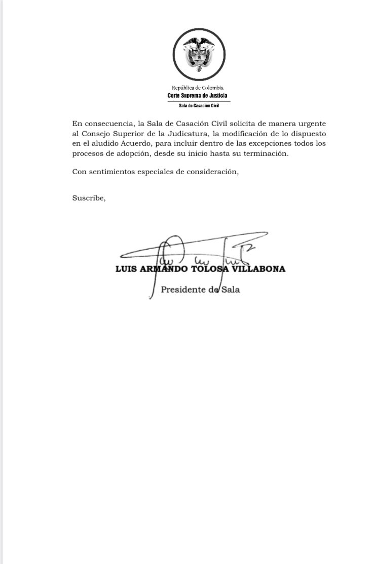 CorteSupremaJ's tweet photo. #SalaCivil de @CorteSupremaJ expresa malestar por atribución de procuradores en procesos de adopción y pide a @judicaturacsj levantar suspensión de términos judiciales en todos los procesos de adopción, por afectar derechos de niños, niñas y adolescentes e independencia judicial. https://t.co/CvUNJ0ximI