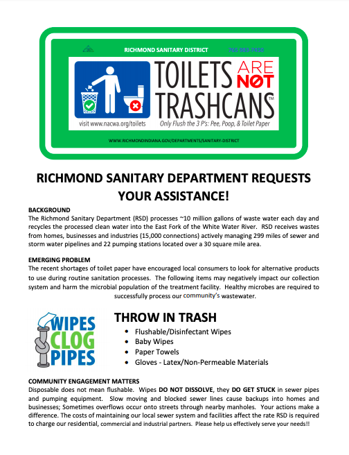 Full press release from <a href="/StellarRichmond/">City of Richmond, Indiana</a>'s Sanitary District is asking for your help.