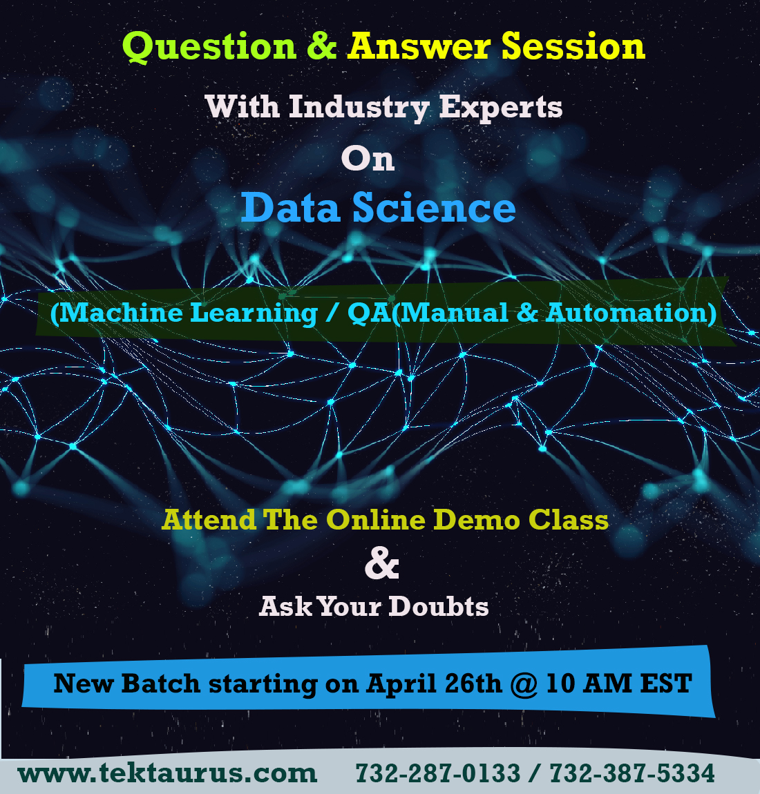TekTaurus's tweet photo. Question & Answer Session
With Industry Experts
Join Now For Online Demo
Call us : 732-287-0133 / 732-387-5334
#qa #manual #testing #QAManualTesting #joinnow #ittraining #nj #usa #onlineclasses #fridayvibes #trainingcourse #newbatch #datascience #joinnow https://t.co/rS808aQsry