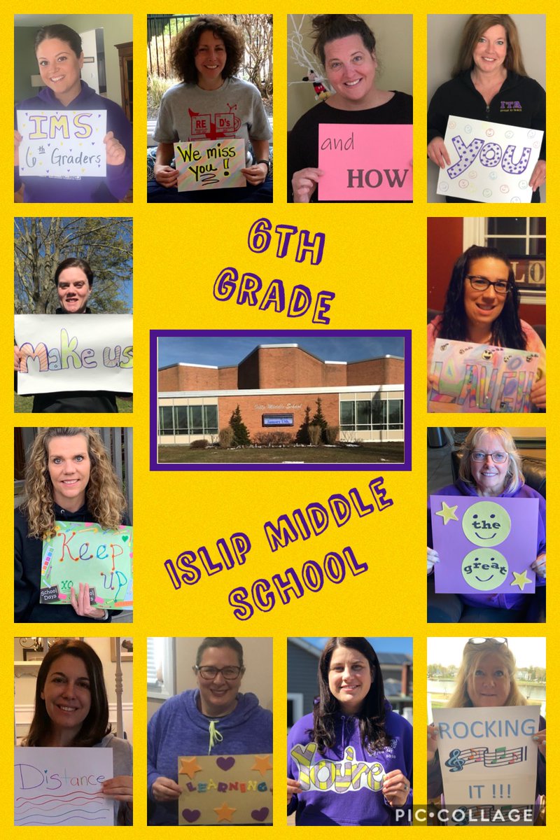 Jamiecarlino's tweet photo. 💜💛We miss our students, but they are rocking their distance learning!! 💛💜 #islippride @IslipMS https://t.co/hsu9v2O3pb