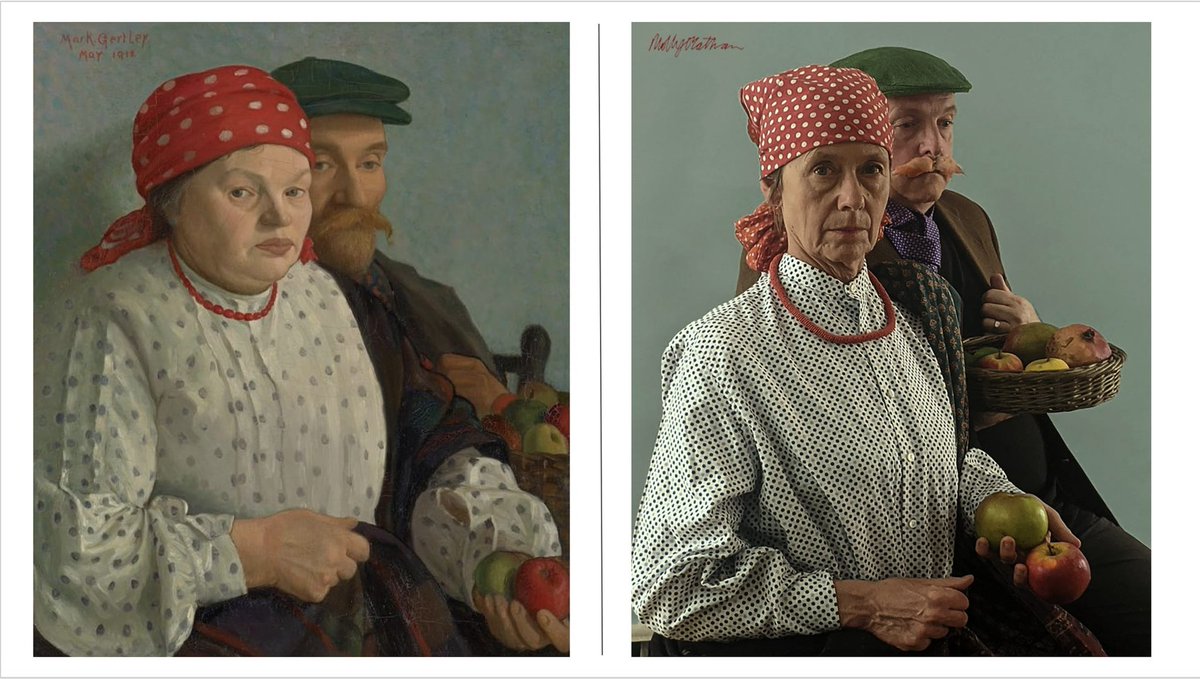 Actual Day 36The Apple Woman and her Husband, Mark Gertler, 1912.The Apple Woman and her Husband, Molly O'Cathain, 2020. #parentalpandemicportraits