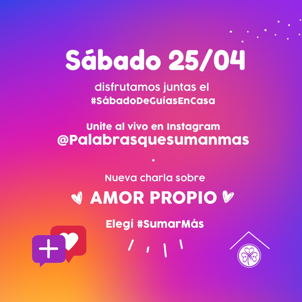 GuiasArgentinas's tweet photo. #PalabrasQueSumanMás vuelve mañana a transmitir en vivo por Instagram durante el #SábadoDeGuíasEnCasa para charlar sobre:
🧡💛 el amor propio 💛🧡
¡Prepará los mates 🧉 a las 19hs y unite! https://t.co/rIm4ogO34s
#SumarMas #YoSumo #LibreDeSerYo #Propugnación
#Advocacy https://t.co/MVypraaGeq