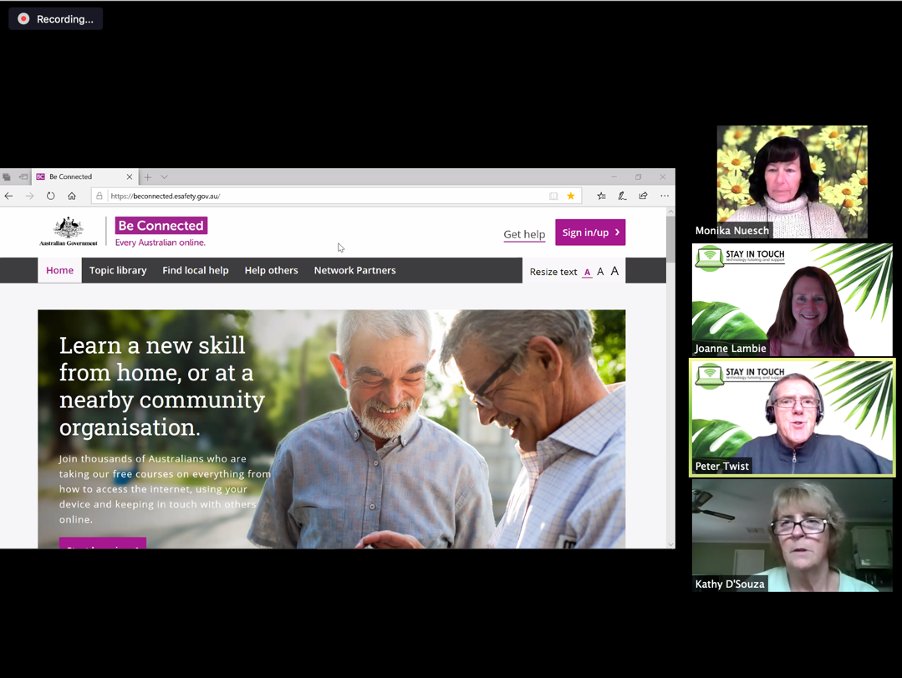 StayInTouch101's tweet photo. Our capacity building project with @BeConnectedAU has taken a different delivery model with webinars.  Our volunteer digital mentors are proudly raising their hands to help fellow #seniors stay connected during this isolation, with webinars, lessons, coffees and a chat! https://t.co/wMimwmGP4s