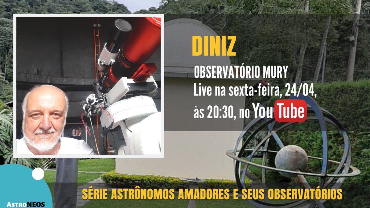 AstroNeos's tweet photo. Daqui a pouco tem live! Esperamos vocês! Com o Mestre Diniz direto de sei Observatório Mury! #AstroNeos no YouTube https://t.co/MVWd2D3hSu