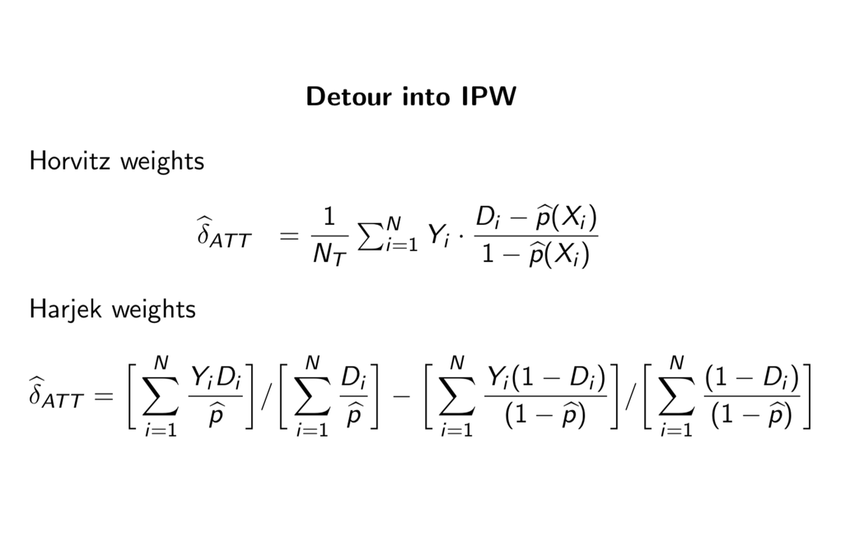 At least, that's what I am calling it because really all you're doing in this ("all you're doing" says the guy who can't do anything) is weighting the "long difference" by normalized weights based on the propensity score. It harkens back to inverse probability weighting! 15/n