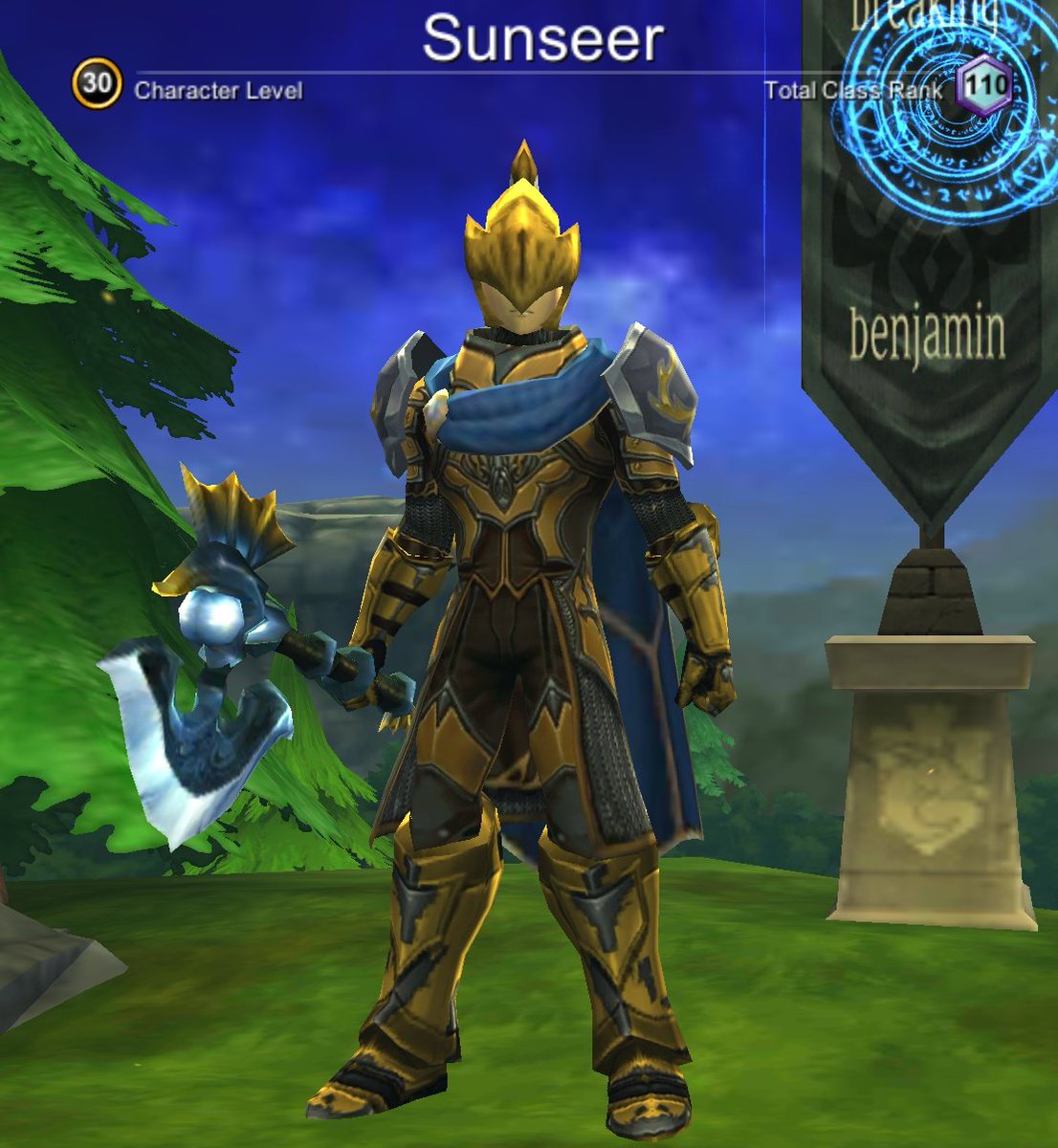 SunSetCabin's tweet photo. #AQ3D #Armorset #GoldenKnight
At last a proper Knightly set! The "Good Knight" is a new favorite with many weapon choices, all to serve Battleon and her people! Have at thee! https://t.co/CdMb4E3GQM