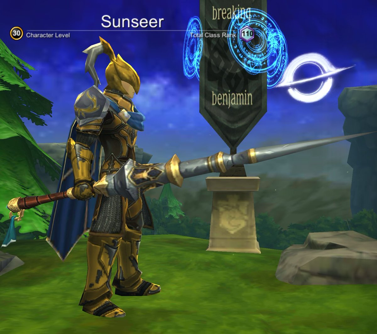 SunSetCabin's tweet photo. #AQ3D #Armorset #GoldenKnight
At last a proper Knightly set! The "Good Knight" is a new favorite with many weapon choices, all to serve Battleon and her people! Have at thee! https://t.co/CdMb4E3GQM