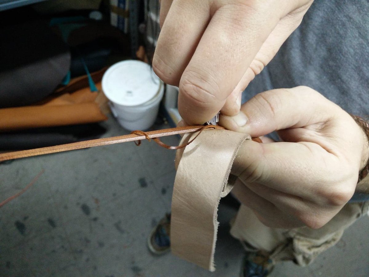 All of our whips are crafted by hand, starting with cutting strands from a fresh hide, to tapering their width to a fine point, and finally beveiling the strands so they lay in smooth.
.
.
.
.
.
#LeatherWhip #Whip #Whips #LeatherCraft #Leather #Workshop #toolsofthetrade