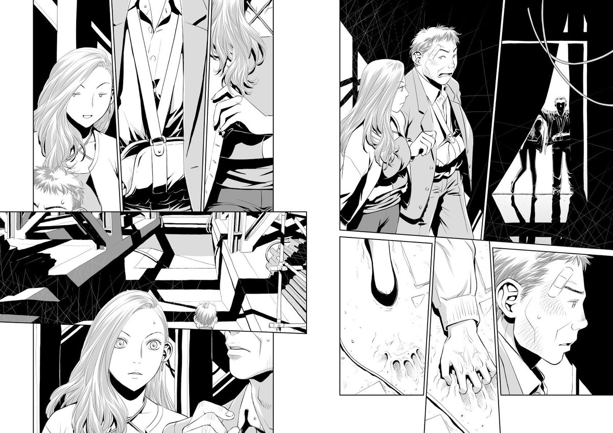 愚作「鞘-SAYA-」から、台詞フキダシ擬音無し絵、その,1 です。
最初と最後のページ以外は見開き2ページ分で作業しています。 