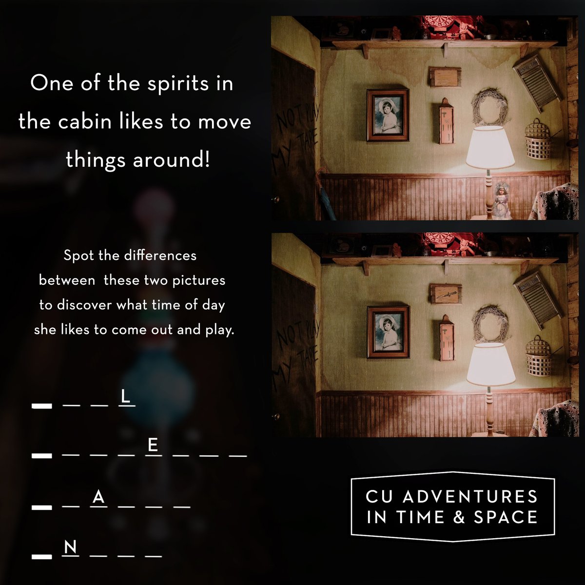cu_adventures's tweet photo. This one is a liiiiittle bit spooky! If you can handle it, we'll have more for you next week!
#spookypuzzle #TimeInYourSpace #puzzle4 #chambana #escaperoom https://t.co/U1oiL5r4HZ