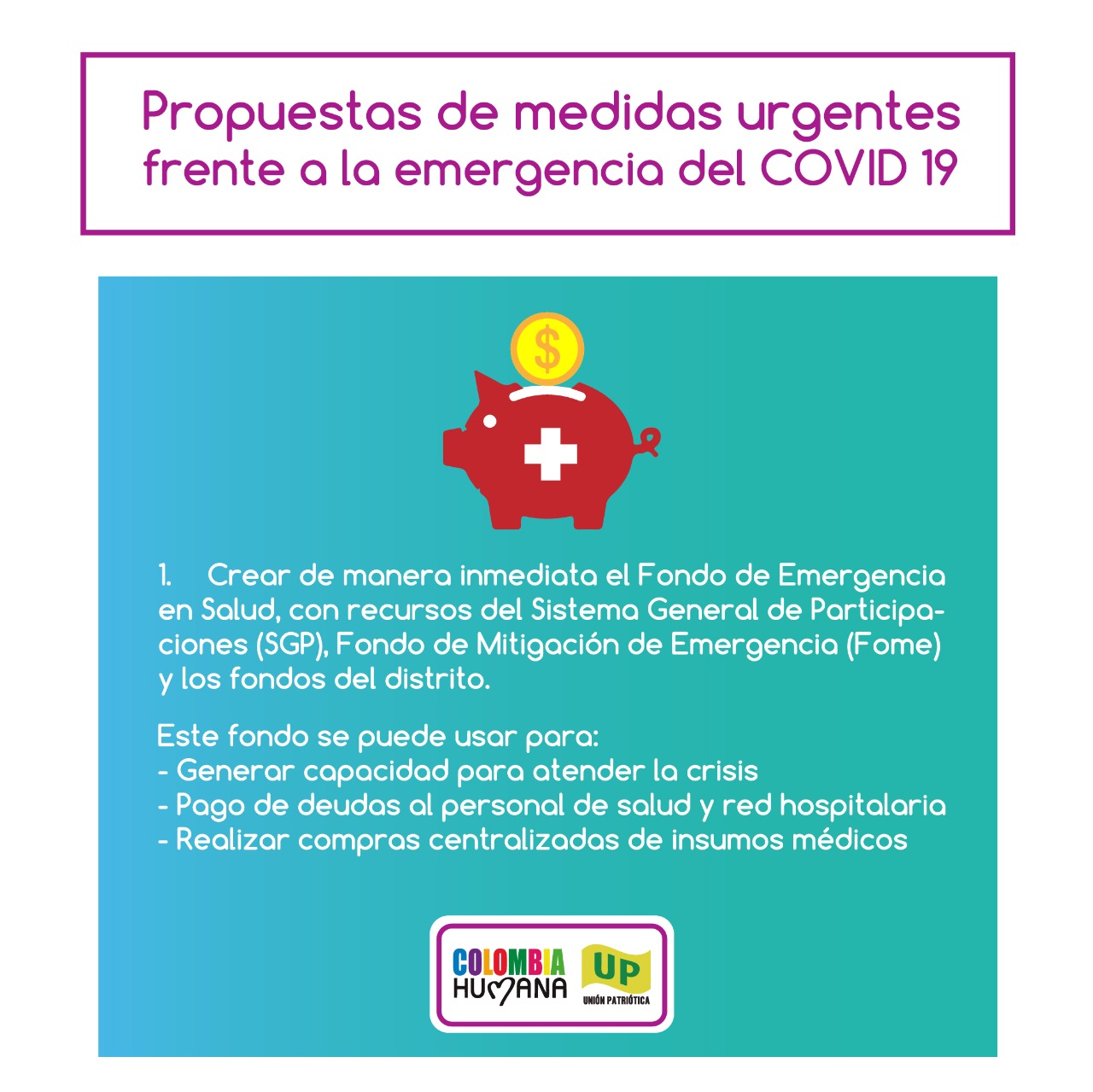Heidy Sánchez Barreto 💛💚 Auf Twitter: "#Nuestrapropuestaes Crear Un Fondo  De Emergencia En Salud Con Recursos Del Sgp, Fome Y Los Fondos Del  Distrito. Esto, Para Generar Capacidad Y Atender La Crisis.