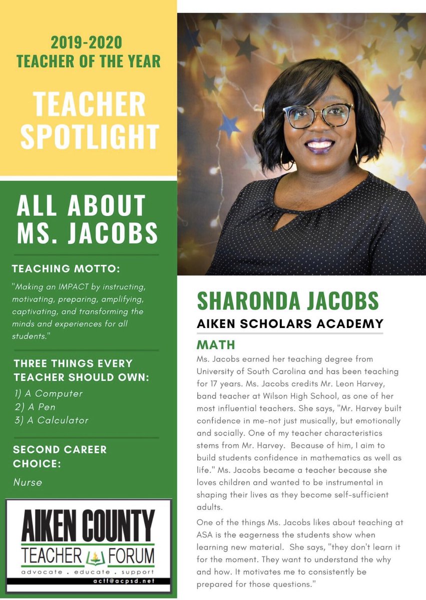 JeffOShields2's tweet photo. Sharonda Hannah Jacobs is my former Honors Biology student from Spring Valley High School. One of the brightest, sweetest young ladies ever! I can still see her looking up at me with a smile each day from her desk. Well deserved!!! I’m happy to see this news!!! ❤️@MrsJacobsMath https://t.co/NULuzMF0h8