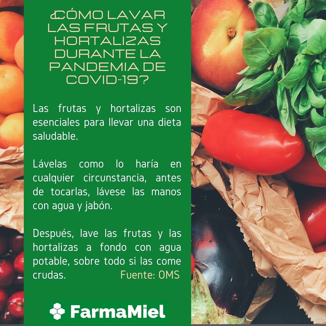 Las frutas y hortalizas son esenciales para llevar una dieta saludable. 
Lávelas como lo haría en cualquier circunstancia, antes de tocarlas, lávese las manos con agua y jabón.

#coronavirus #Covid_19
#distanciamiento #COVIDー19 #FelizFinDeSemana #24Abril #Farmacia