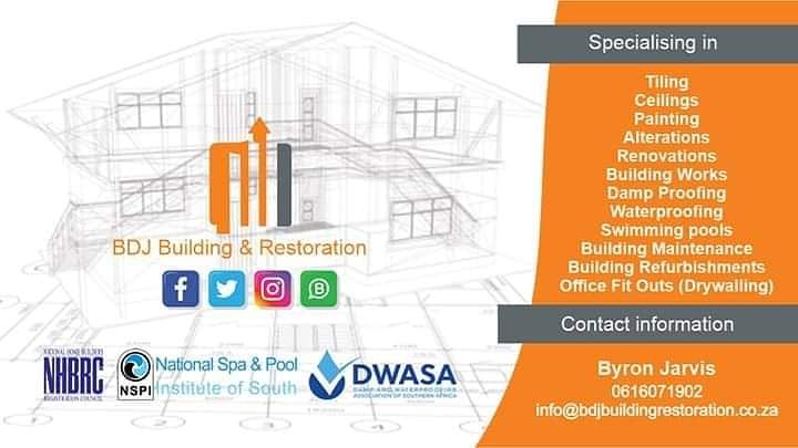 BdjBuilding's tweet image. #tilingcontractor, #paintingcontractor, #alterationscontractor, #renovationscontractor, #buildingworkscontractor, #dampproofingcontractor, #waterproofingcontractor, #drywallingcontractor, #buildingmaintenance, #buildingrefurbishments, #swimmingpools.