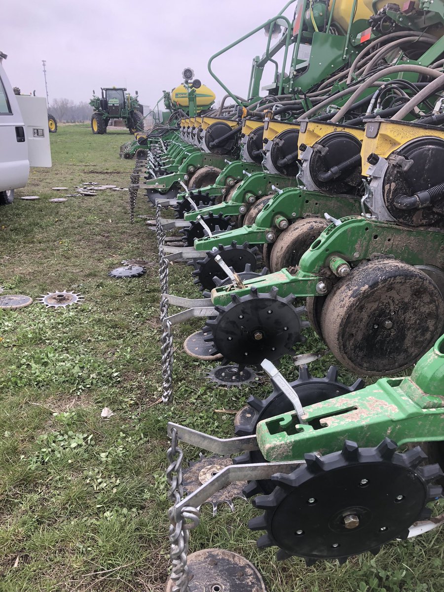 AgCropstar's tweet photo. Had a rain shower come through this morning, so these guys wanted to try some @YetterFarmEquip Twisters on one of the bean planters. We will be back in the fields comparing emergence soon! https://t.co/mGVm4izKHw
