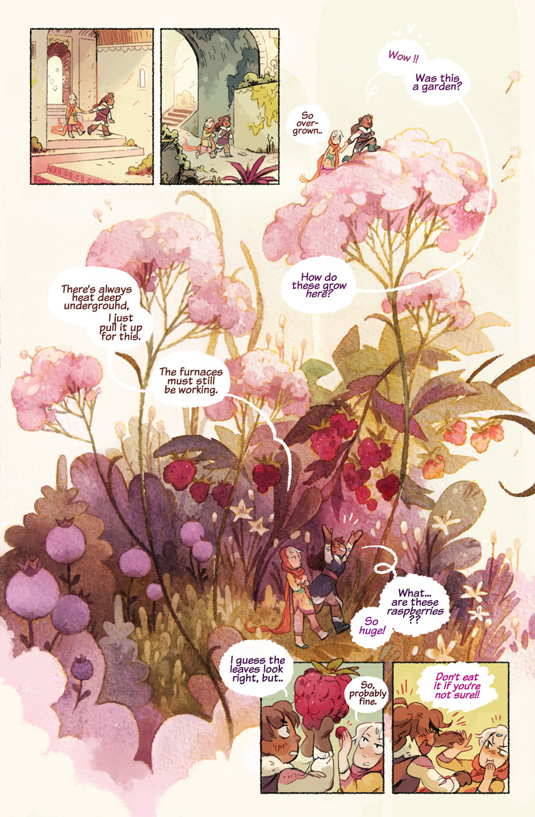 BearsAreRed's tweet photo. Since it’s been a while since the last chapter- Kochab is my YA f/f fantasy webcomic about a lost skiier stumbling upon a fire spirit sleeping in a frozen, ruined palace, and both of them trying to get back home in one piece. 🌞 https://t.co/b1iGJuGPEh