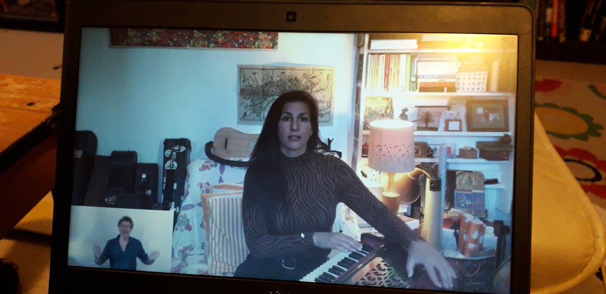 KBorthwick's tweet photo. A truly golden moment in these strange times. @HarveyBrough conducting the virtual University of Southampton Voices in song with the gorgeous @clarasanabras tonight @TurnerSims https://t.co/9DIYdahQOt