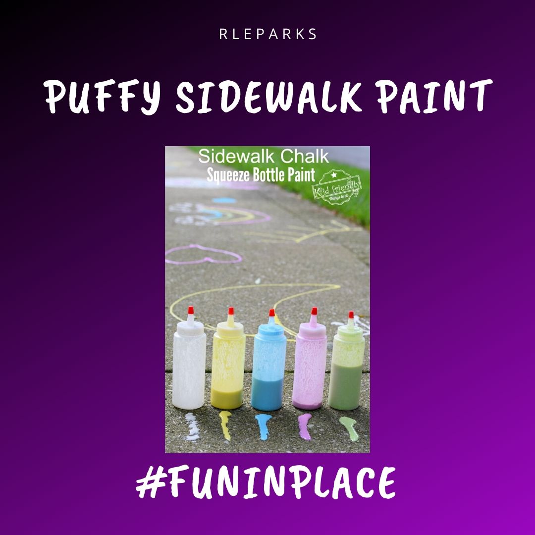 rleparks's tweet image. Kids getting tired of the same old outside fun? Check out this Puffy sidewalk paint recipe! What a great way to add some fun into the day! #funinplace