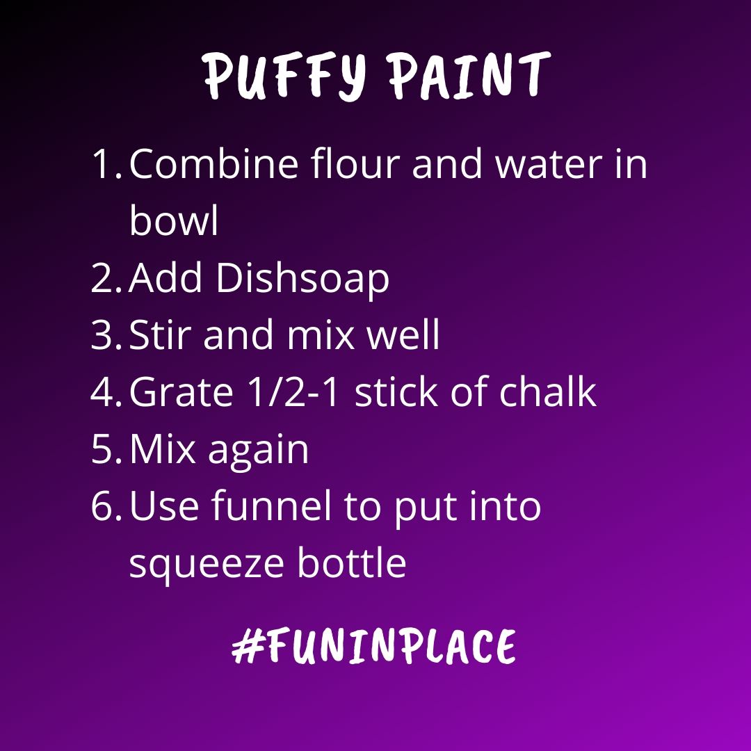 rleparks's tweet image. Kids getting tired of the same old outside fun? Check out this Puffy sidewalk paint recipe! What a great way to add some fun into the day! #funinplace