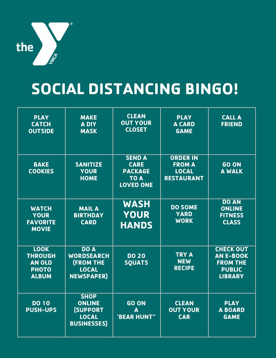 Happy Friday! 

We have a game for you- Social Distancing Bingo! Have fun and don't forget to show us your cards when you get a BINGO!